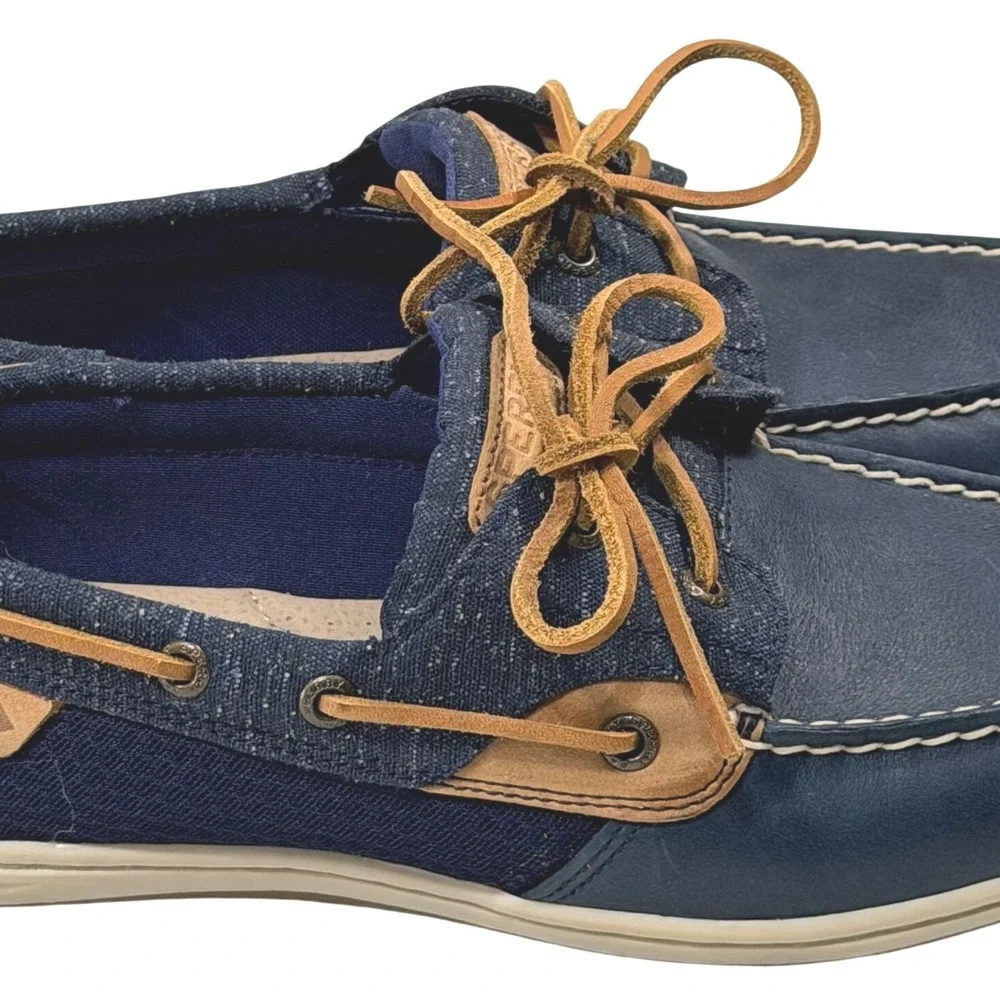 Sperry Top-Sider Koifish Navy Blue Leather Fabric Boat Shoes Womens 11M STS99614